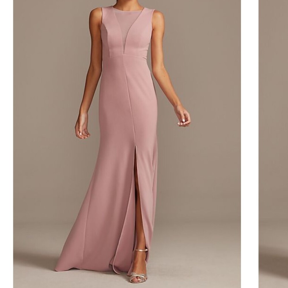 DB Studios Illusion Deep V Dusty Rose Dress - DS270079